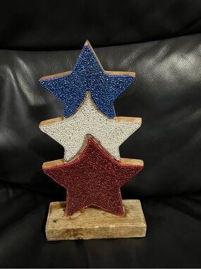 Patriotic Wood and Beaded Red White and Blue Stars, Table Decor Patriotic Stars